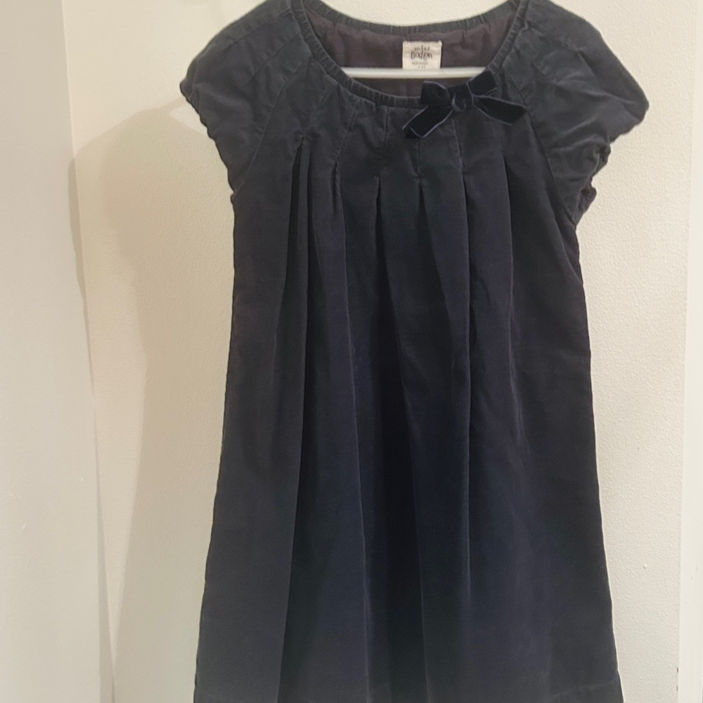 Mini Boden Navy Blue A-line Corduroy Dress with Pleated Design and Puff Sleeves